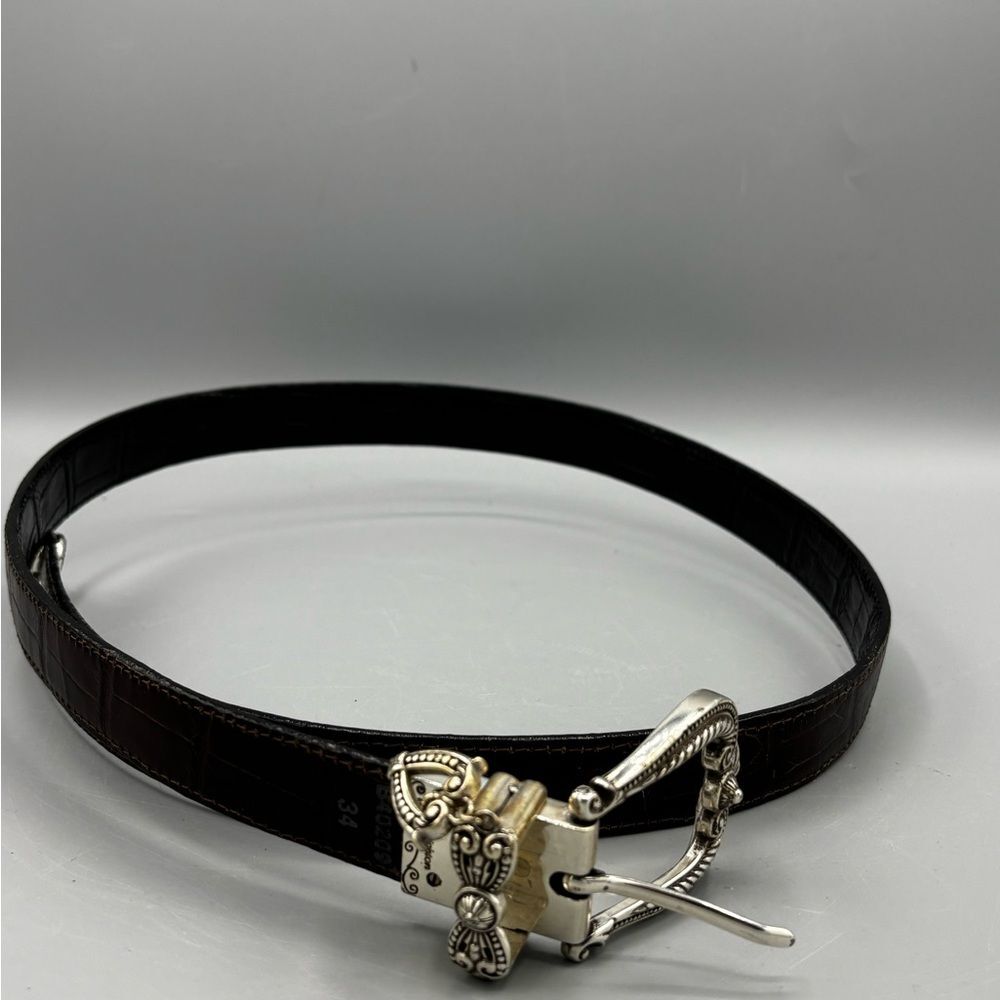 Brighton women's reversible dark brown and black embossed crocodile leather bel